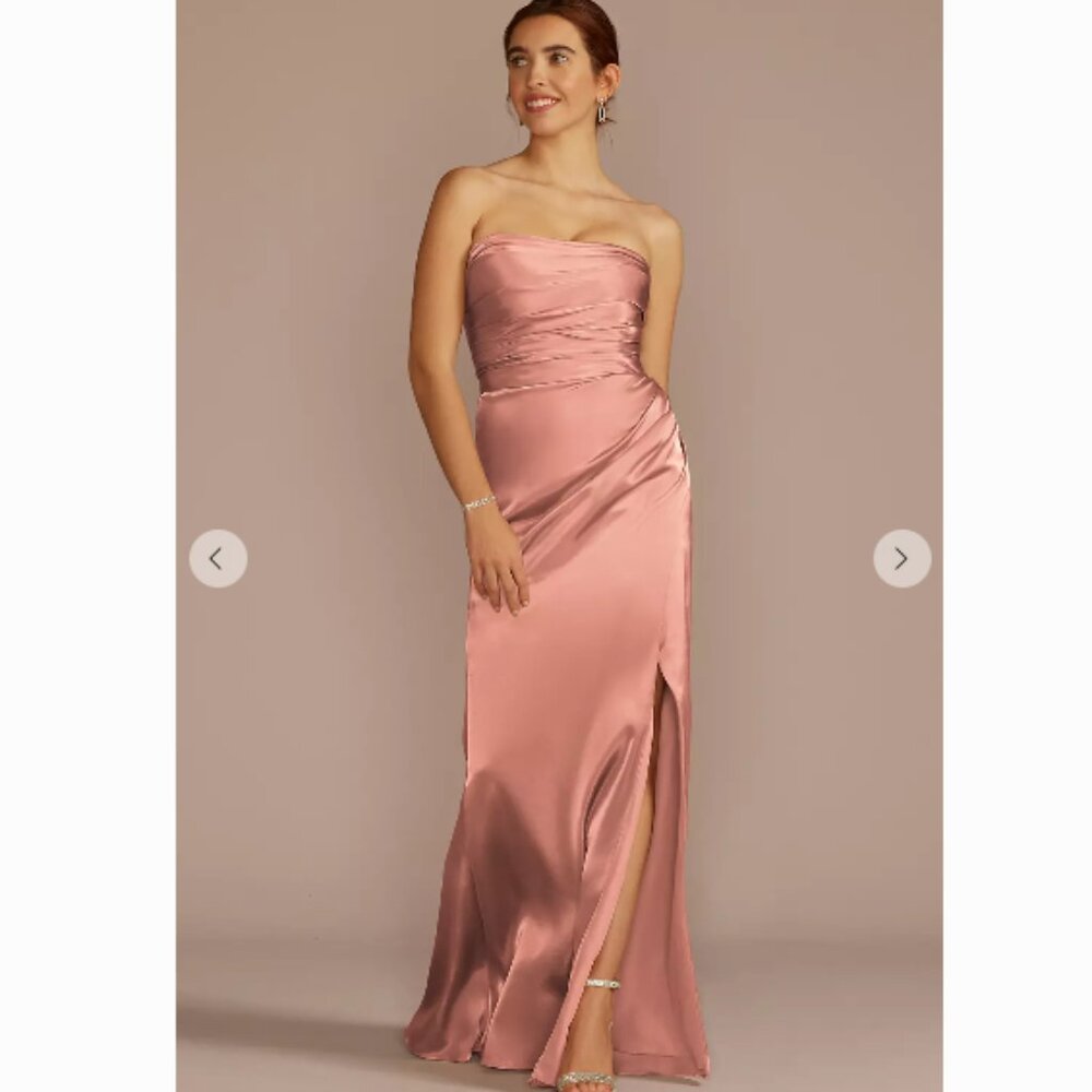 Galina Signature Strapless Charmeuse Dress with Ruching